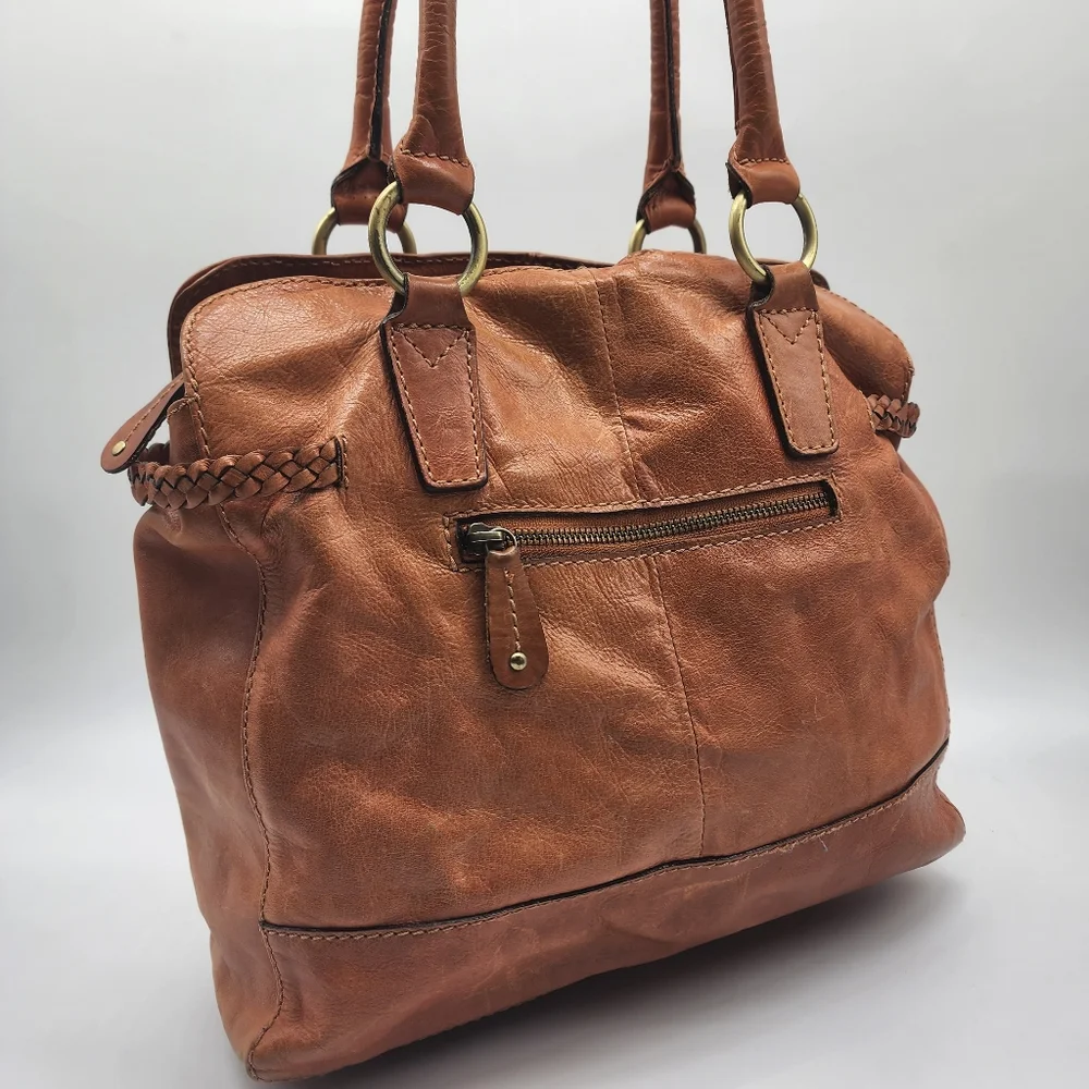 Colorado Toffee Brown Leather Braided Large Multi Compartment Shoulder Bag Tote - Picture 3 of 16